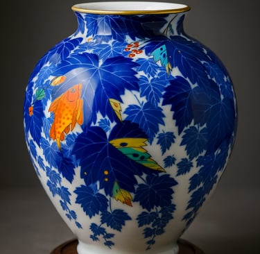 Arita-Keramikvase in Blau und Gold – traditionelle japanische Porzellankunst und Sammlerstück