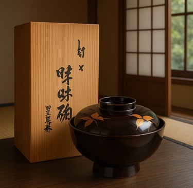 japanische Urushi-lackierte Holzschale – handgefertigte Schüssel für Misosuppe und Reis