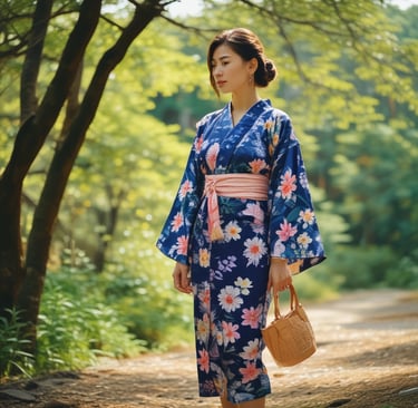 japanischer Kimono mit Yukata und Obi-Gürtel – traditionelle japanische Kleidung handgefertigt