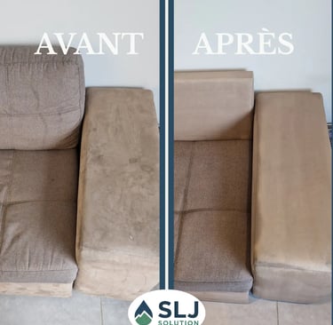 Nettoyage de canapé à domicile à Grenoble – avant et après intervention professionnelle SLJ Solution