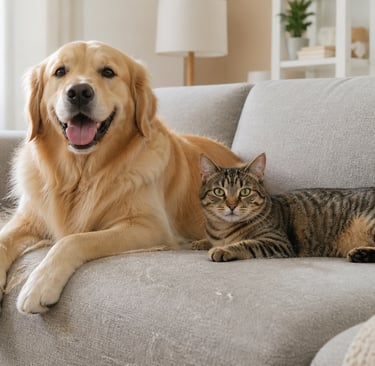 Canapé en tissu avec poils de chien et chat – nettoyage professionnel à Grenoble