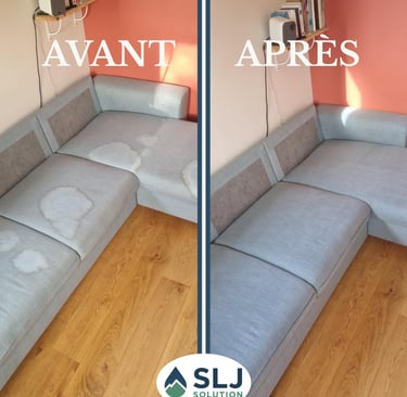 Avant / après nettoyage de canapé en tissu à domicile à Grenoble