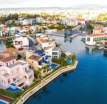 Aerial view of Limassol Marina and luxury waterfront