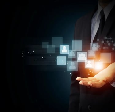 a man in a suit and tie holding a tablet computer