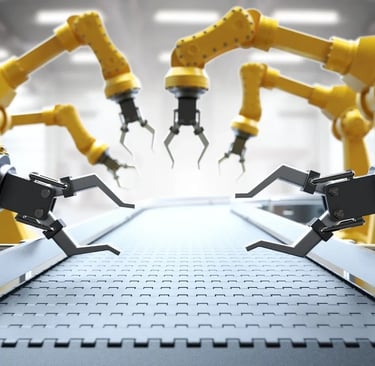 a robot that is standing on a conveyor belt