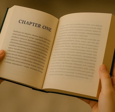 Hands holding a book open to chapter 1 - Christopher Wilson story