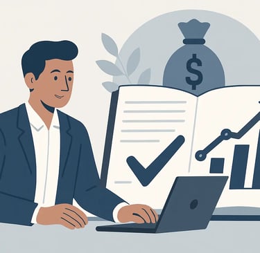 Businessman analyzing financial growth and profit charts on a laptop