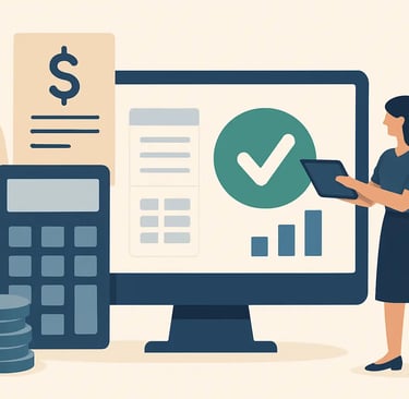 a woman in a business suit is holding a tablet