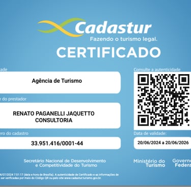 Agencia certificada no ministerio do turismo Cadastur