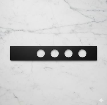 Typical exapmple of a laser cut kitchen faucet mat. You can select which holes for us to cut out.