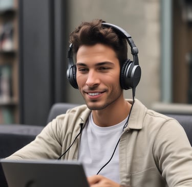 young man in headphones