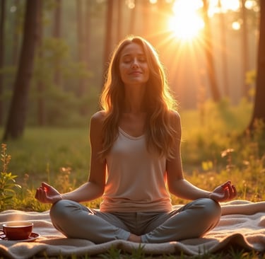 Person meditating, reduce cortisol, natural stress relief, anxiety relief