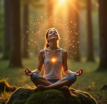 yang women sitting in a woods, resetting her nervous system