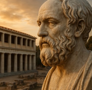 “A timeless philosopher’s gaze, embodying Stoic strength and serenity.”