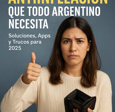 Mujer argentina preocupada por la inflación con billetera vacía.