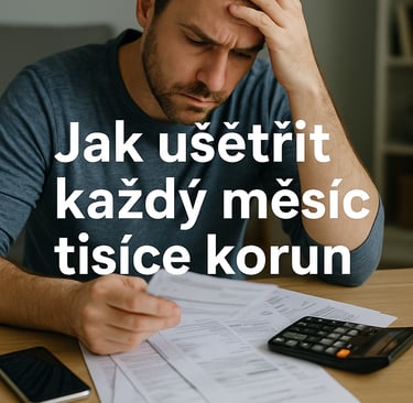 Znepokojený muž počítá výdaje, aby každý měsíc ušetřil.