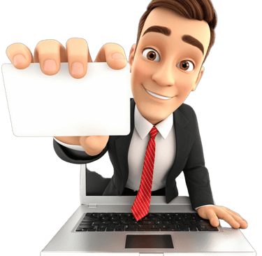 Graphic designer Lance Scott with Visual Communication a man popping from laptop saying Nailed it