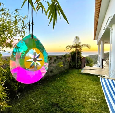 a colorful crystal Indigo Star House bamboo garden