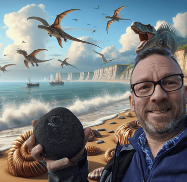Professor Ryan Fox on the Jurassic coast shortly after stealing a fossil from a small child