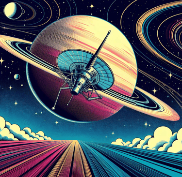 Pop art version of voyager one leaving the solar system