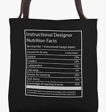Tote bag  design listing 'Instructional Designer' nutrition facts like creativity, problem solving, 