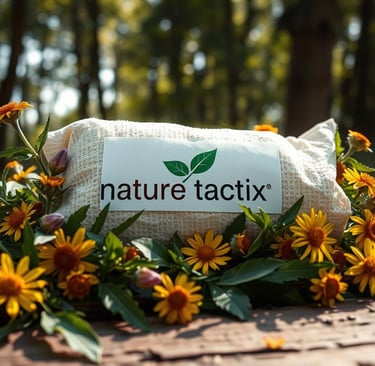 arnica flowers, with burlap bag, nature tactix label