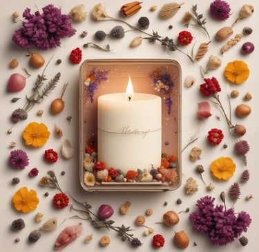 A beige-colored candle in a jar sits on a wooden slatted surface, suggesting a minimalist and cozy setting. The label on the candle reads 'Nomad' and features a subtle design.