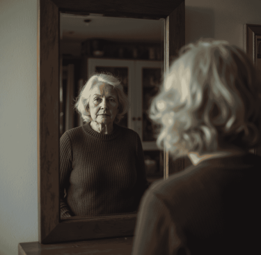 Woman looking into a mirror