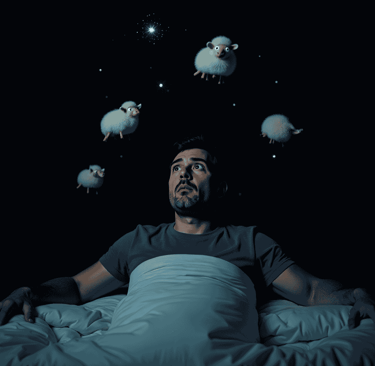 Man in bed counting sheep