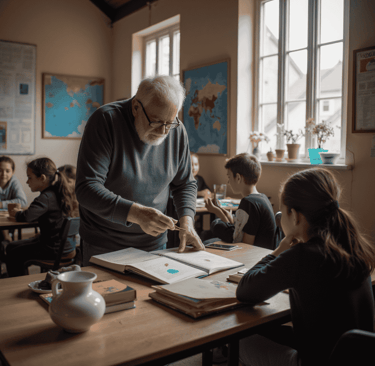 Man teaching children