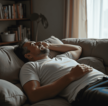 Man exhausted on a sofa