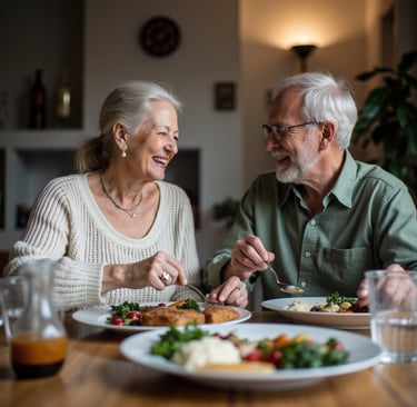 Older man and woman eating