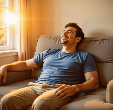Man sitting relaxed on a sofa