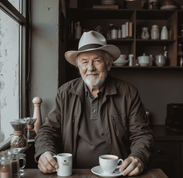 Man having a coffee in a shop