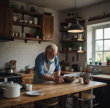 Man in a kitchen cooking