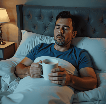 Bed in bed having a drink