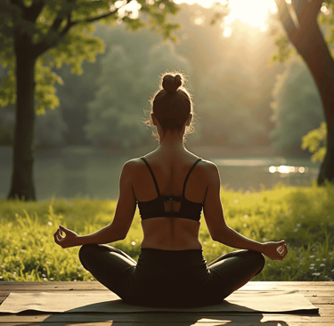 Woman practising Yoga by a lake
