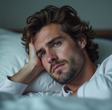 Man in a bed who can't get to sleep