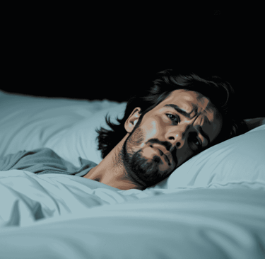 Man struggling to get to sleep