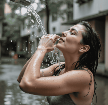 Woman splashing water on her face