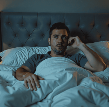 Man in bed looking tired