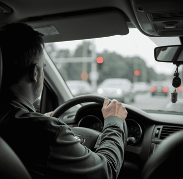 Man behind a steering wheel