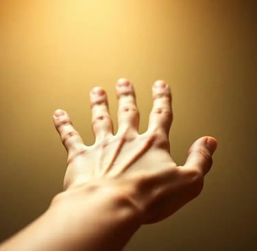 Mano abierta sobre un fondo dorado, destacando las líneas principales de la palma en un ambiente cálido y simbólico, ideal pa