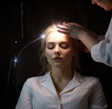 Person transmitting healing energy to another person