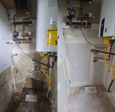 Drywall repair after plumbing work by Home Genius Handyman