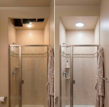 Before and after drywall ceiling repair by Home Genius Handyman