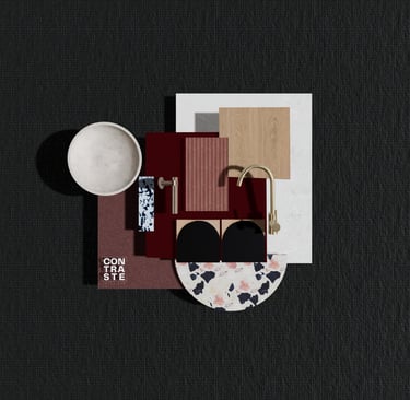 Moodboa Contraste avec une touche de couleur bordeau , tendance, par Mattoboard