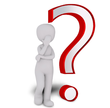 White doll next to a red and white question mark.