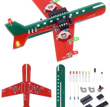 Avión electrónico con luces LED para practicar ensamblaje y soldadura.