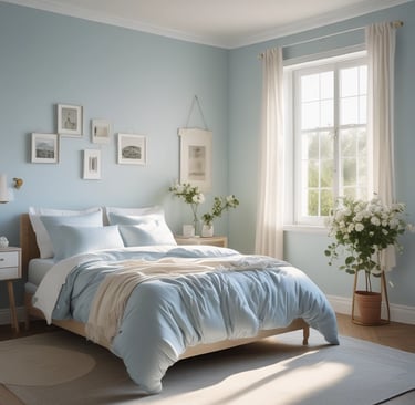 Calm bedroom featuring gold details and serene black decor.